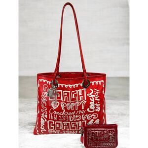 Y2K Coach 13857 Poppy Graffiti Slim Tote Bag & Wristlet